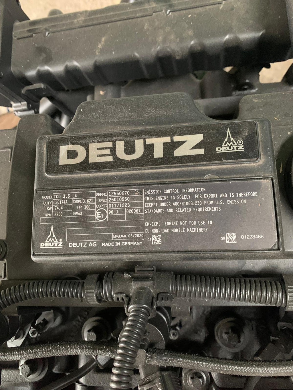 Motore Deutz TCD 3.6 L4 mai usato